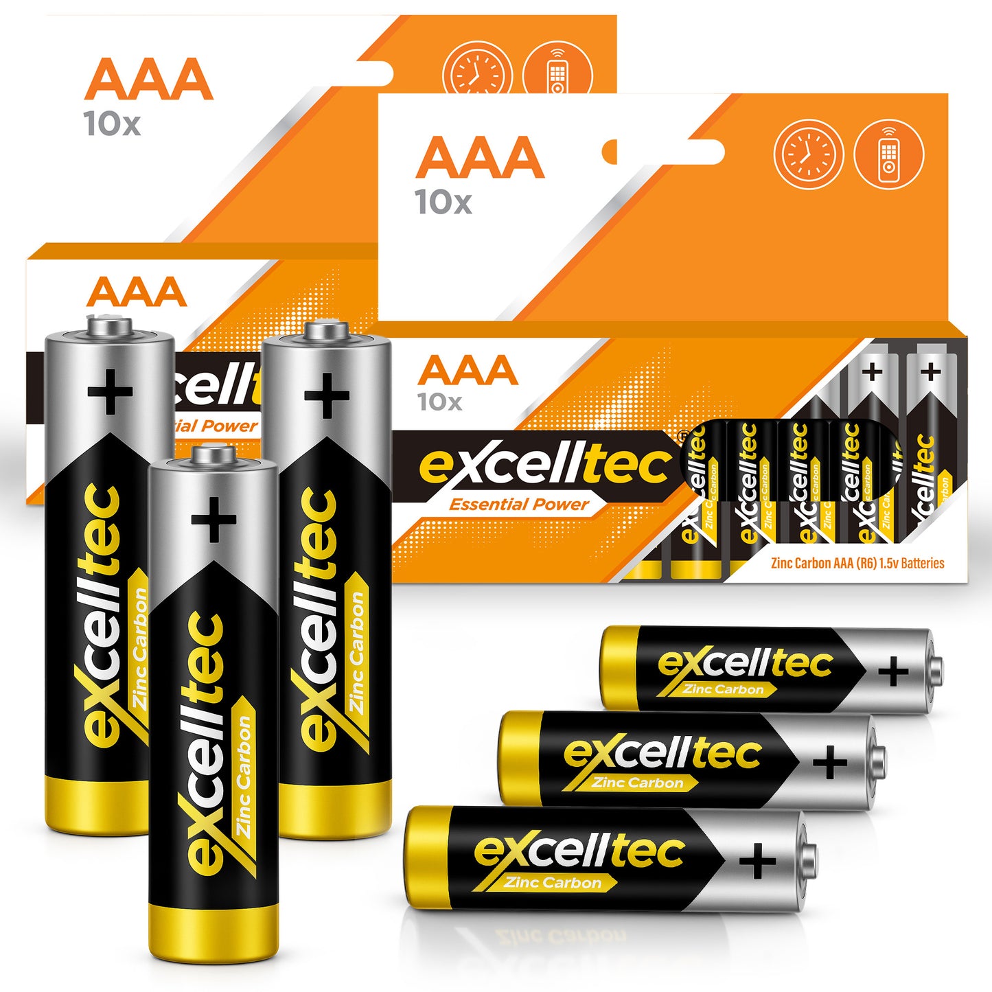 20 Pack Set Excelltec AA / AAA Batteries | 1.5V Zinc Carbon Dry Cell 1000mAh Battery for Low Drain Devices | Non-Rechargeable Primary Cell Batteries for Remote Controls, Clocks, Flashlights, Alarms, Radios & More | Long Shelf