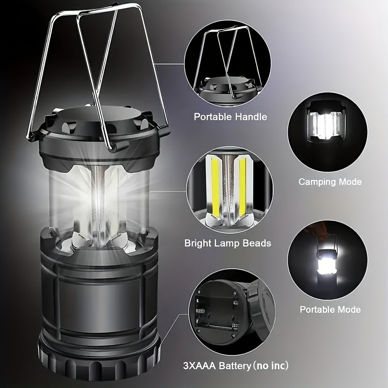 4 PCS Set Super Bright Led Camping Lanterns | Portable, Collapsible Emergency Flashlights, ABS Material With Matte Metal End, Ideal For Camping, Outdoor Activities, And Home Use, Non-Water Resistant, Button Switch, Without Ba