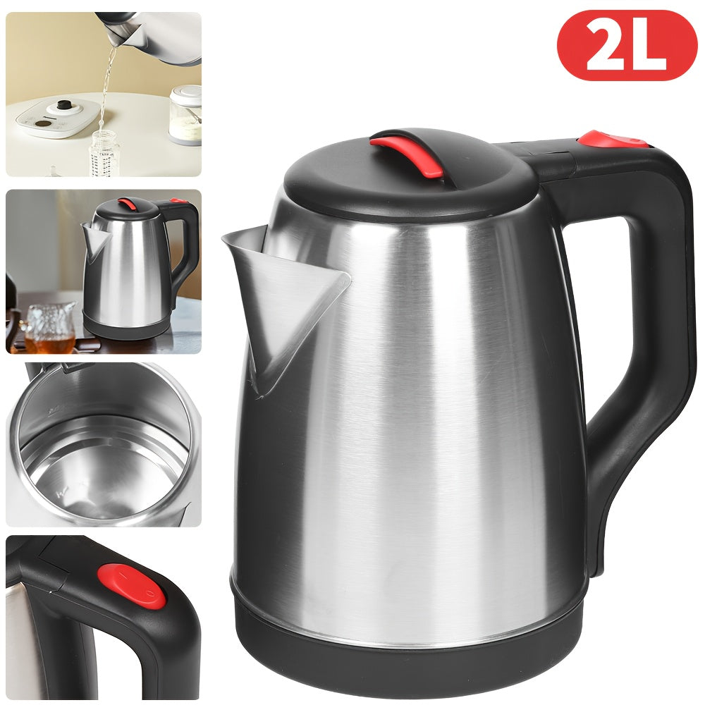 2L 1800W Stainless Steel Electric Kettle with Fast Boiling, Anti-Scald Protection & Ergonomic Handle - Portable Design for Home, Office, Camping, or Travel