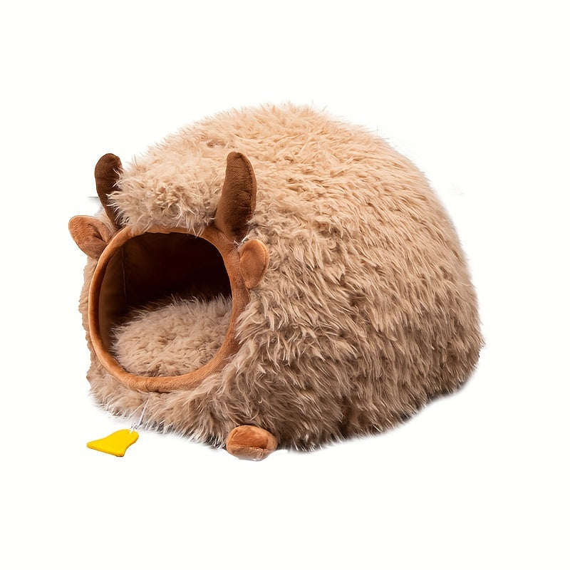 Yak-Shaped Cat Bed, Classic Style, Polypropylene & Foam, Warm Winter Pet House, Assembleable, for Cats & Small Pets