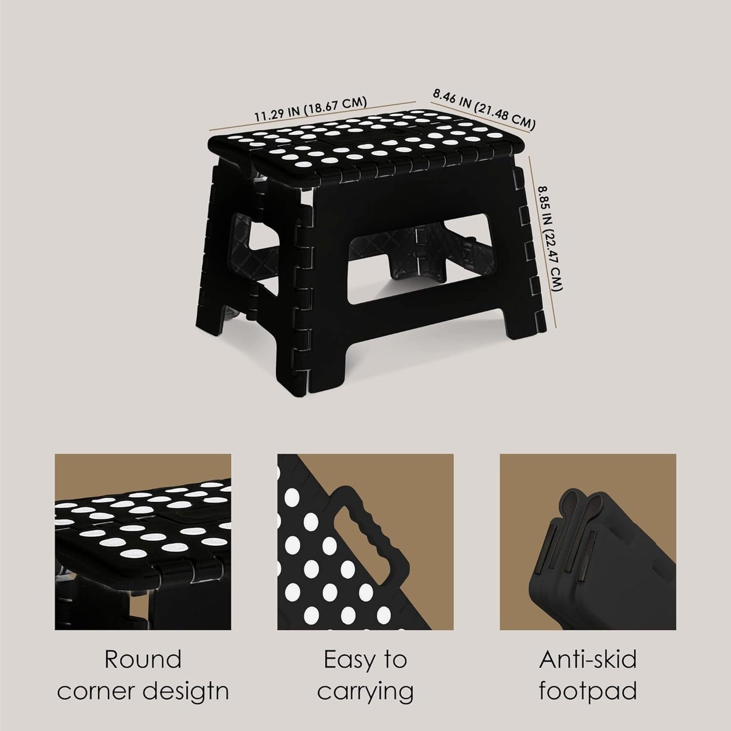 3 Colors 9 Inch Folding Step Stool With Carry Handle & Anti Skid Footpad | Foldable & Collapsible Step Stool