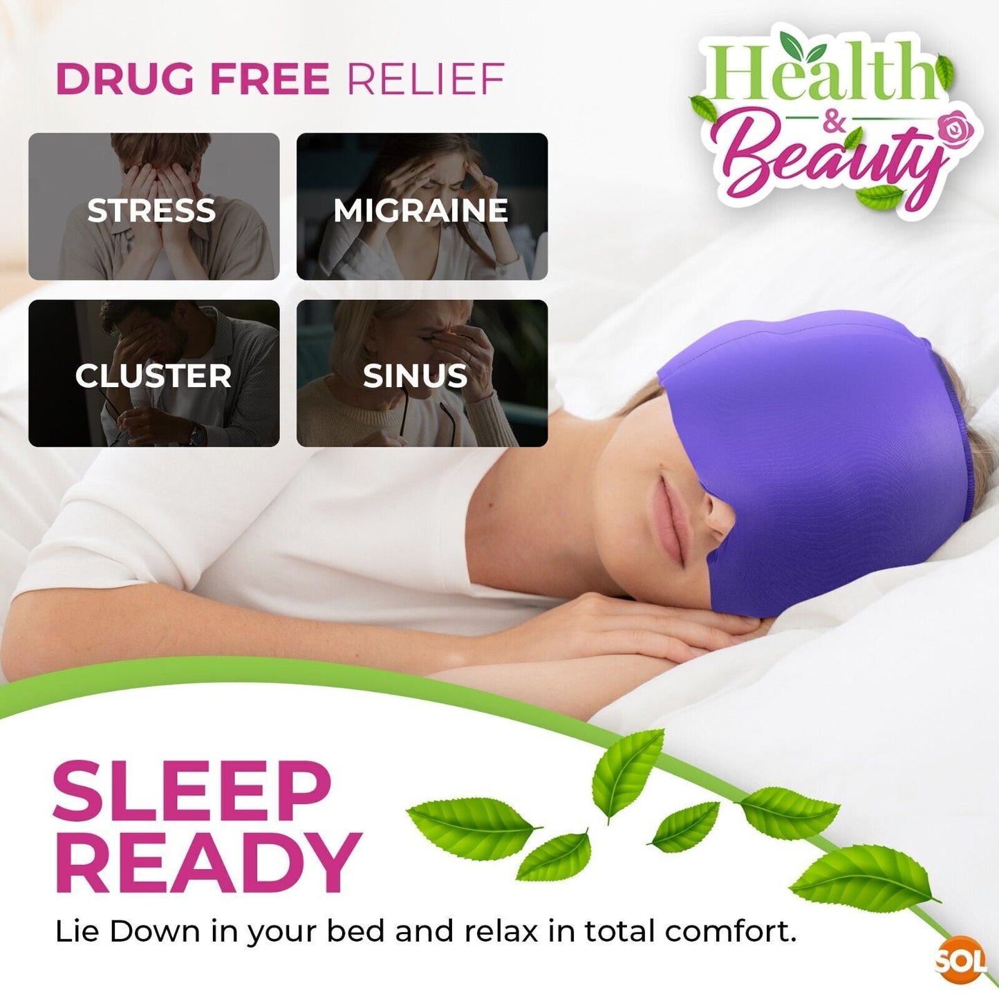 Cooling & Heating Headache Relief Cap | Reusable Gel Head Wrap for Comfort & Relaxation | Hot & Cold Therapy Hat for Head Tension, Pressure & Discomfort | Soft, Stretchable & Adjustable Fit | Multipurpose Head Wrap Mask for S