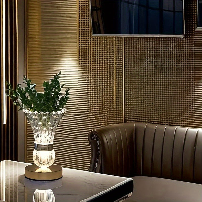 Crystal Table Lamp - Three Light Adjustment Brightness, Modern Feather Design, USB Powered with Touch Control - Perfect for Bedside Tables, Desks, Living Rooms, Bedrooms, and Home Office Decor, Lamp For Room, Nightstand Lamp,