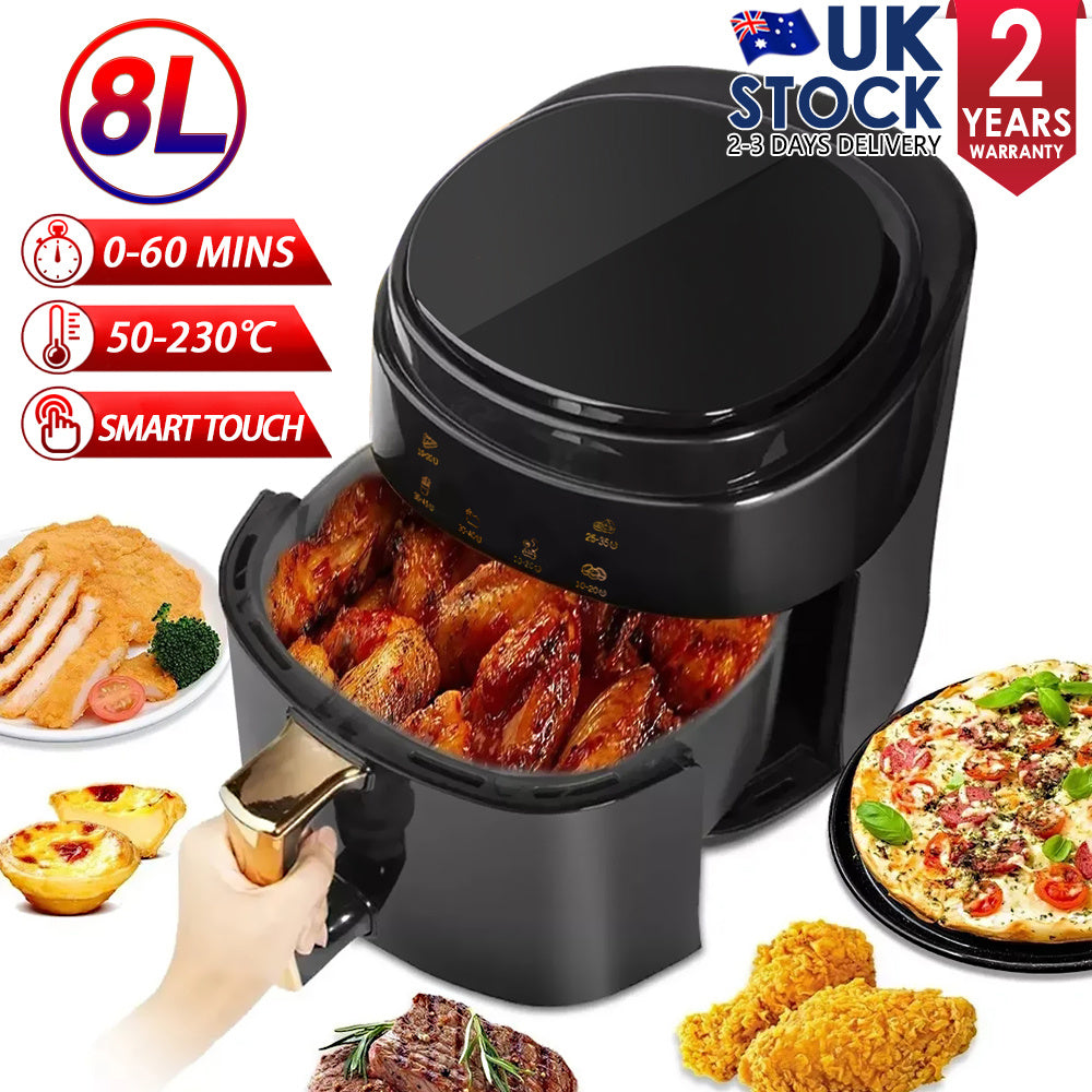 8L Air Fryer Oven,1400W Black Digital Air Fryer, Hot Air Convection Oven with Smart Touch, Timer & Temperature Control, Oil-Less Cooking, perfect for Home Kitchen, Small Restaurants, Apartments Countertop Oven, Fast Cooking F