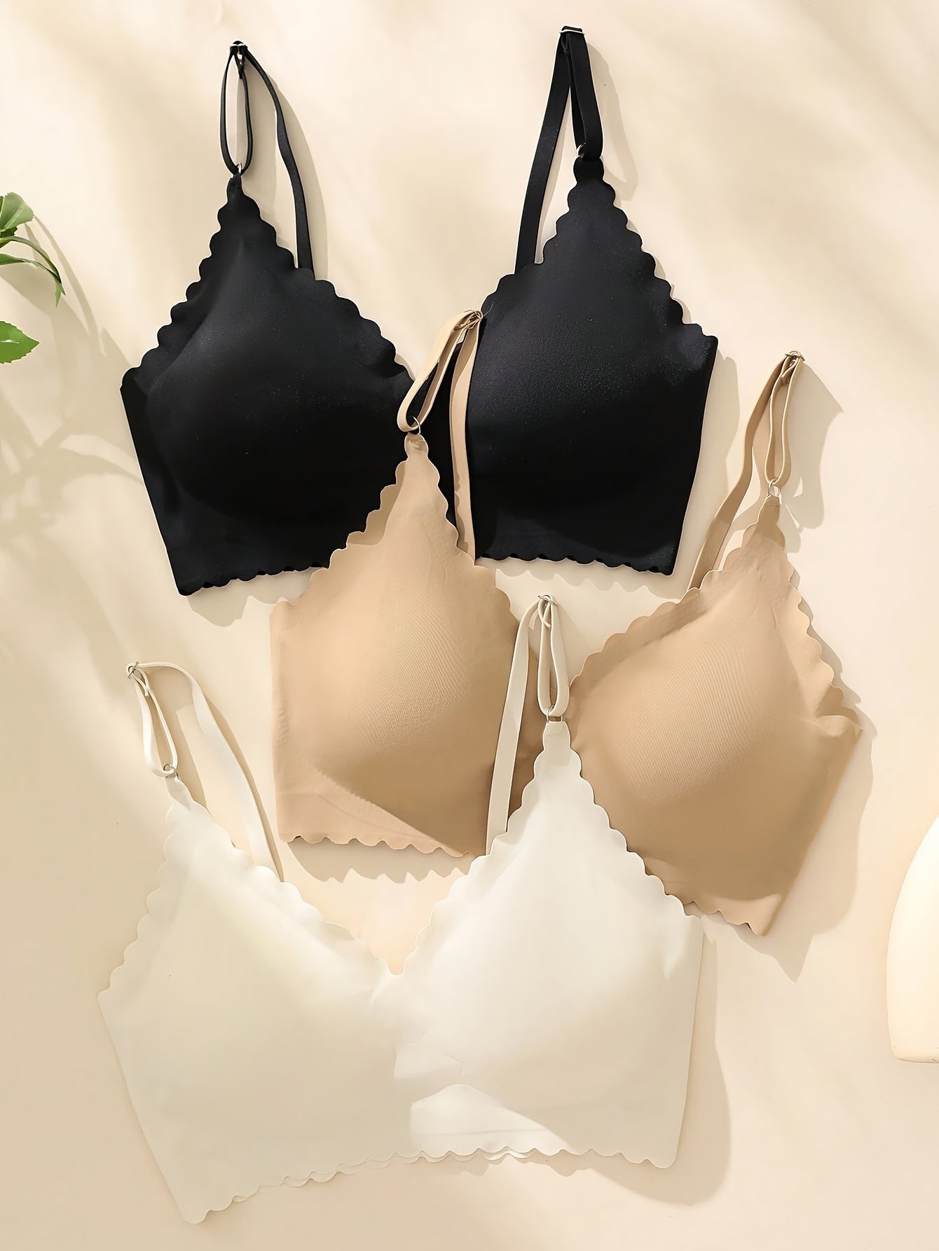 3 PCS Set  Women's wave seamless bra Earth Colors High comfort bra Removable chest pad adjustable shoulder strap bra Breathable no-wire bra Soft V-neck yoga running Women's underwear Suitable for dating leisure daily four sea