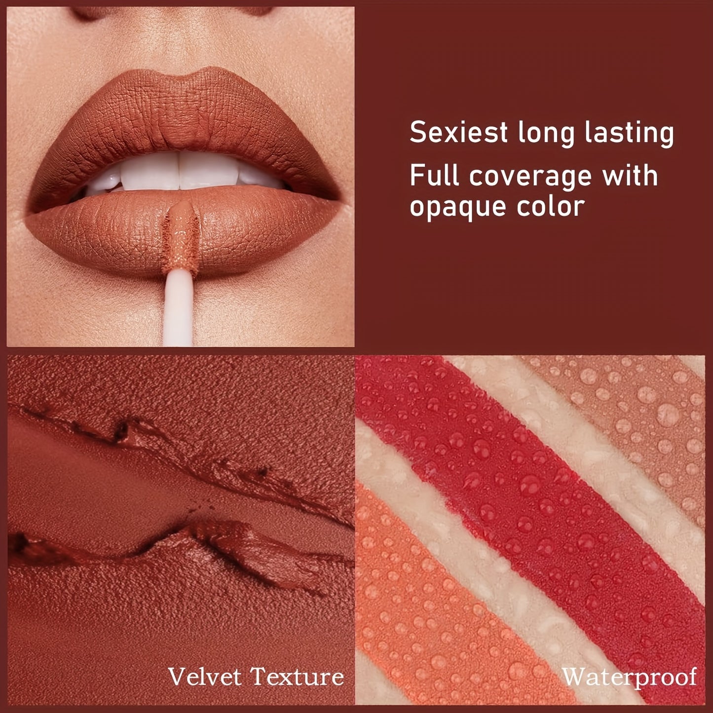 NEW 6 PCS Set Matte Liquid Lipstick - Waterproof Long-Lasting Full Coverage Lip Gloss, Non-Stick Formula with 6 Shades (, Nude, Burgundy, Deep, Plum,) - Lip Tint Kit for  Lips & All Light Types