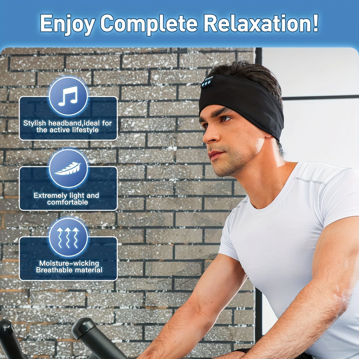 Sports Headband Home Sleep Headphones Yoga Headband Outdoor Fitness Call Headphones – Soft, Elastic, Comfortable 3-In-1 Wireless Music Eye Mask, Suitable for Side Sleepers, Noise Isolation, Volume Control, USB Charging, Id
