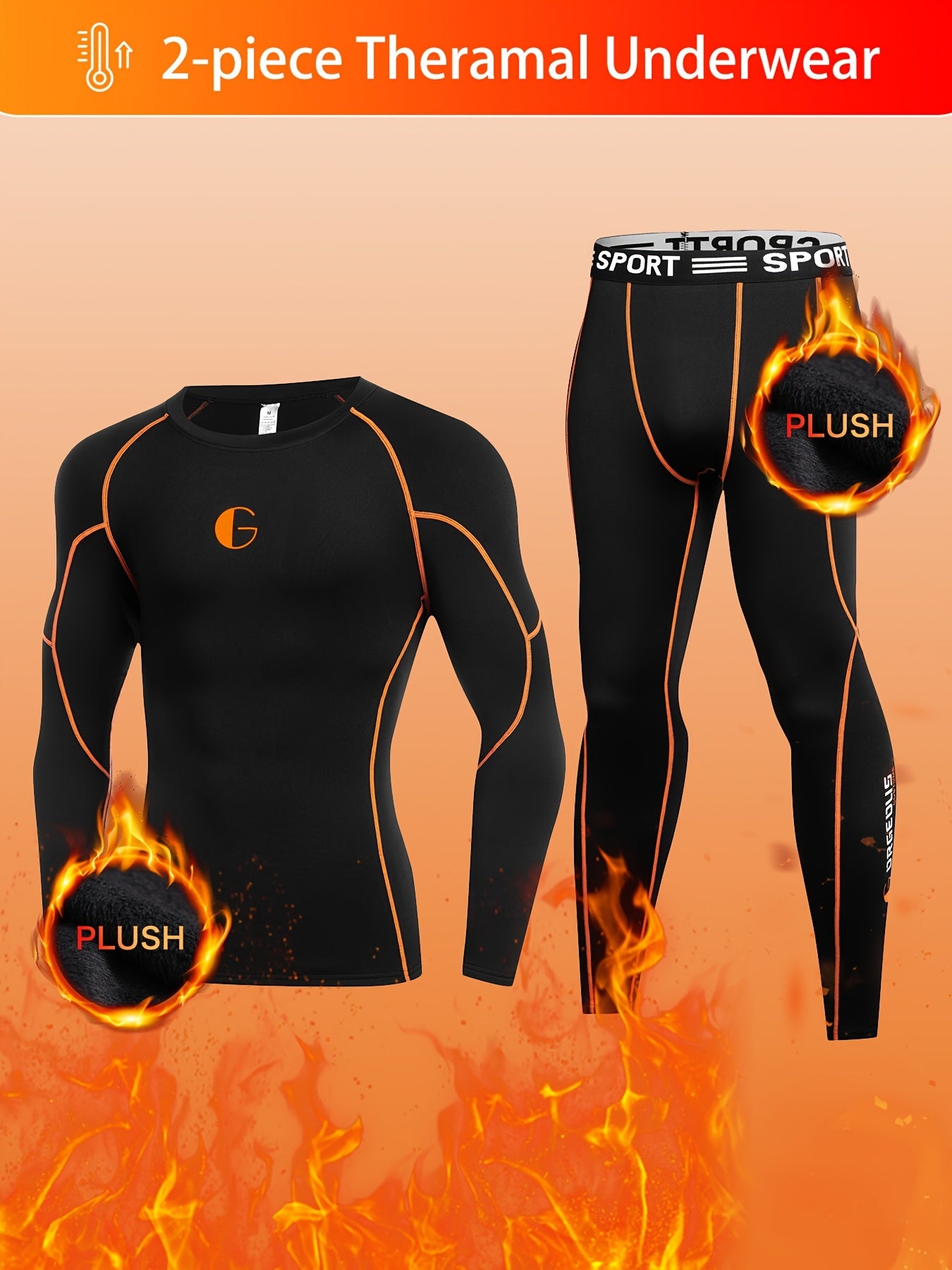 2 PCS Set Men's Thermal Underwear with Fleece Lining, Suitable for Winter Hunting, Outdoor Skiing, And Winter Sports Training, Featuring a Fitted Crew Neck Long Sleeve Top And Long Pants As Base Layers.