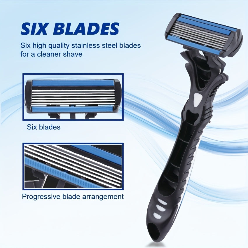 1 Handle +12 Six-Layer Replacement  Blades Set Head White and Black Handle Manual Shaving Razor Sets Men Grooming Tool Sets