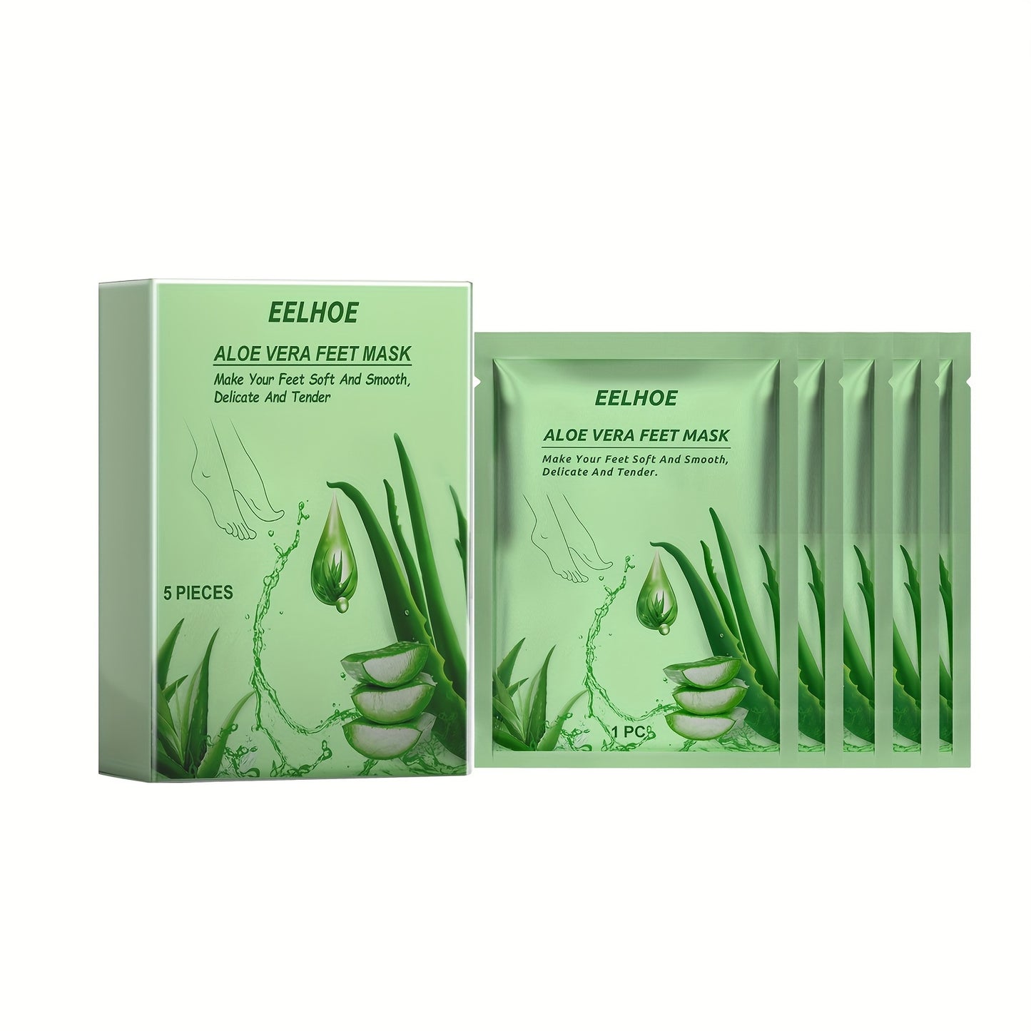 5 PCS Set Natural Aloe Vera from Crete Greece Plants Moisturizing, Hydrating, Exfoliating, and Firming Foot Mask with Aloe Vera for Skin Cleansing and Softening Skin Care Supplies