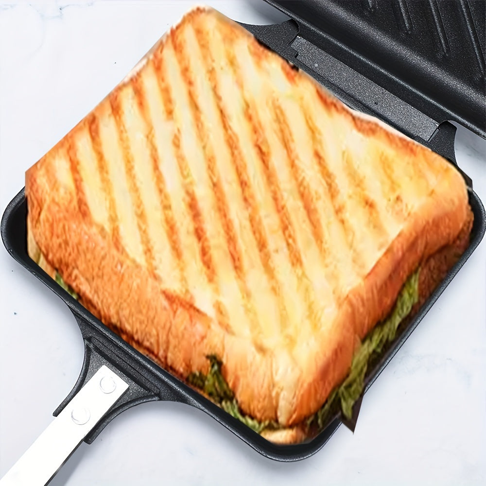 Stovetop Sandwich Maker, Versatile Toasted Sandwich Appliance, Non-Stick, Easy to Clean, Detachable, Flip Pan for Gas And Induction Stoves, Ideal for Home Cooking, Outdoor Use, Camping, Black