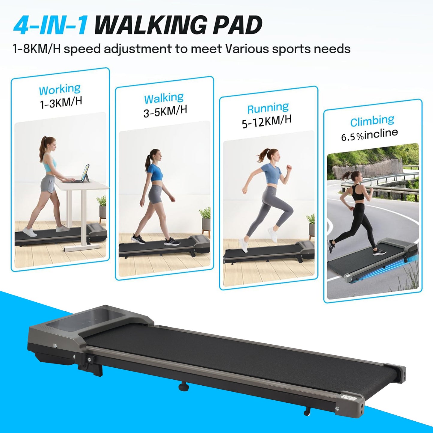 NEW Arrivals For Home Gym Wireless Remote Control Electric Walking Pad Treadmill Under Desk Smart Running Machine For Home & Office Bluetooth Women Men Sports Supplies