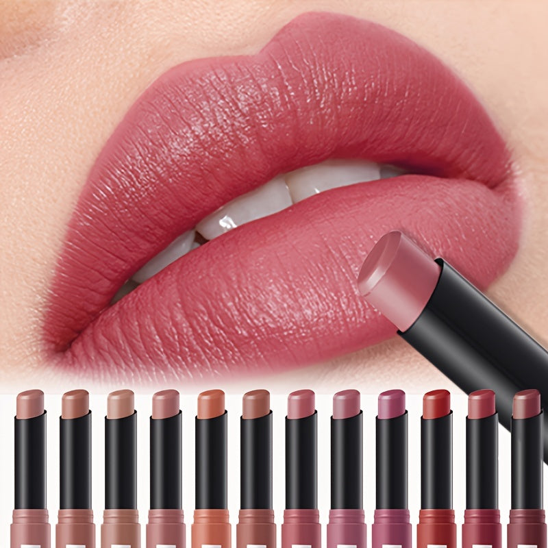 12 PCS Professional Set Original Langmanni matte lipstick, matte lipstick, easy to color lipstick pen, lip gloss, long-lasting easy to color moisturizing lipstick, natural moisturizing lipstick, holiday makeup, mother's day g