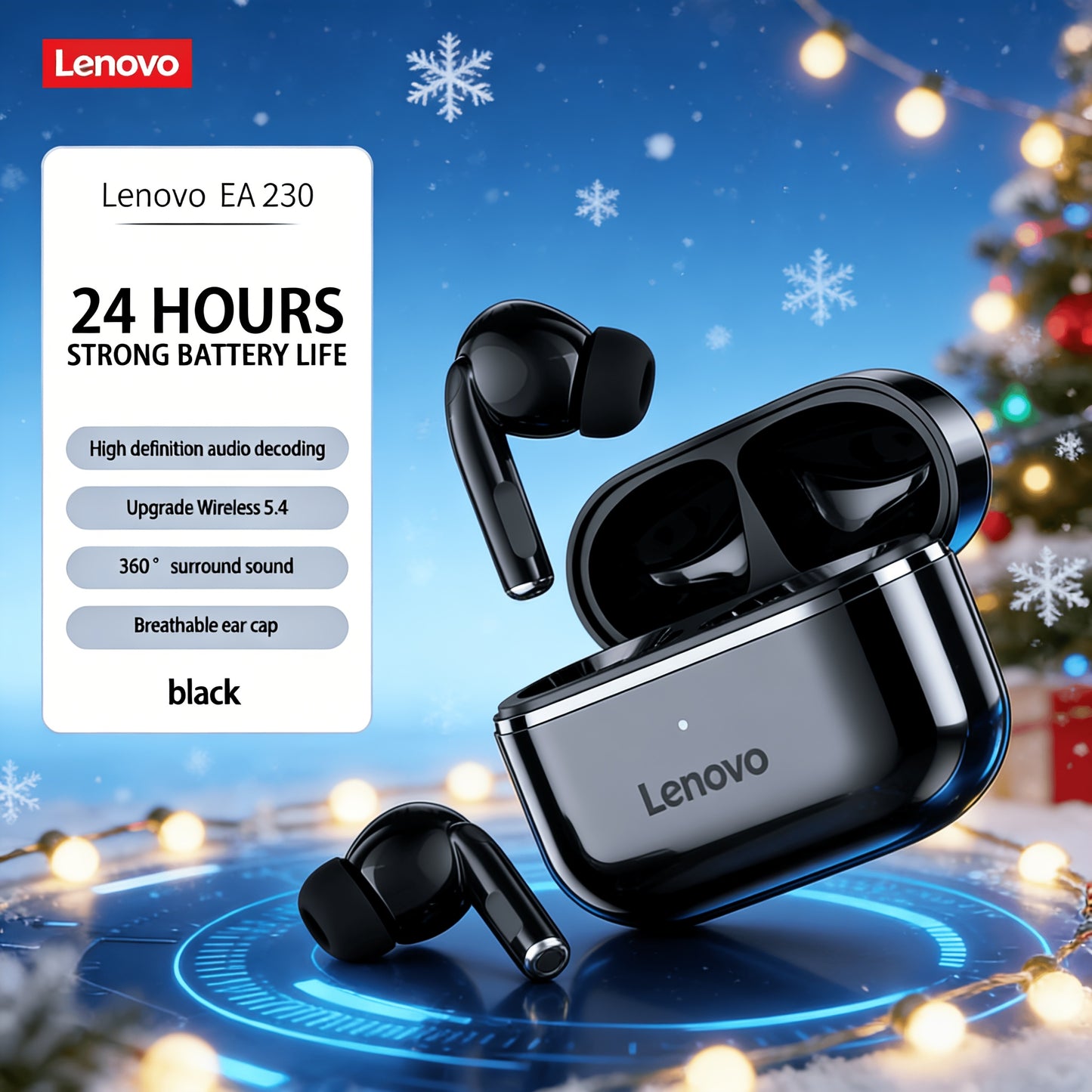 Original Lenovo TWS Wireless Earphones with Advanced Bluetooth 5.4 Chip for Stable Connection& Low Latency Audio. Featuring an Ergonomic In-Ear Design for Secure and Comfortable All-Day Wear, Plus a Large Capacity Charging Ca