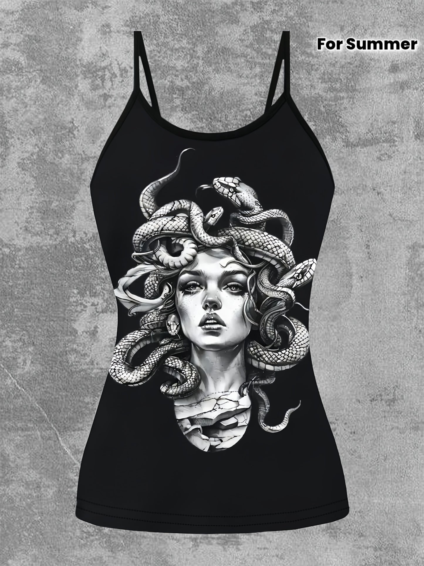 Women's Greek Goddess Medusa Print Sleeveless Dress-like Top - Greek Key & Medusa Design, Black & Green Summer Blouse, Machine Washable Elegant Casual to Party Wear, Backless Tops For Women, Backless Blouse, Festival Tops, Ba