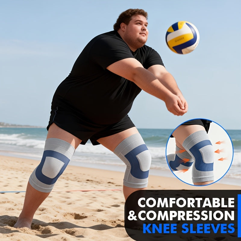 2 PCS Set 4XL (130Kg- 286lbs) Ultra Thin Extra Large High Elasticity Knitted Compression Knee Braces, Breathable& Comfortable Plus Size Knee Sleeves, Oversized Knee Support for Men & Women, Blue/ Yellow Suitable for Weight Up