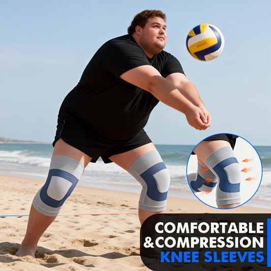 2 PCS Set 4XL (130Kg- 286lbs) Ultra Thin Extra Large High Elasticity Knitted Compression Knee Braces, Breathable& Comfortable Plus Size Knee Sleeves, Oversized Knee Support for Men & Women, Blue/ Yellow Suitable for Weight Up