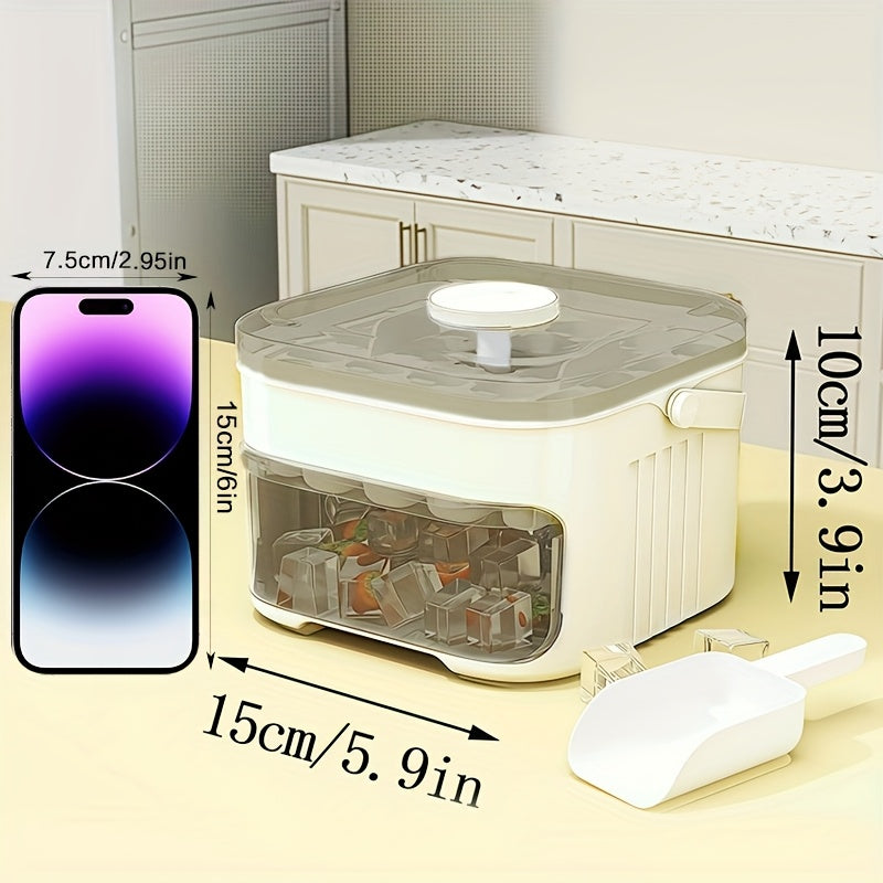 A Single Piece Cube of Ice Mold Designed for Making Ice at Home, Featuring a Large Storage Capacity, Ideal for Small Refrigerators, Complete with Lids. This Dual-Layer Ice Storage Container Allows for Combined Storage