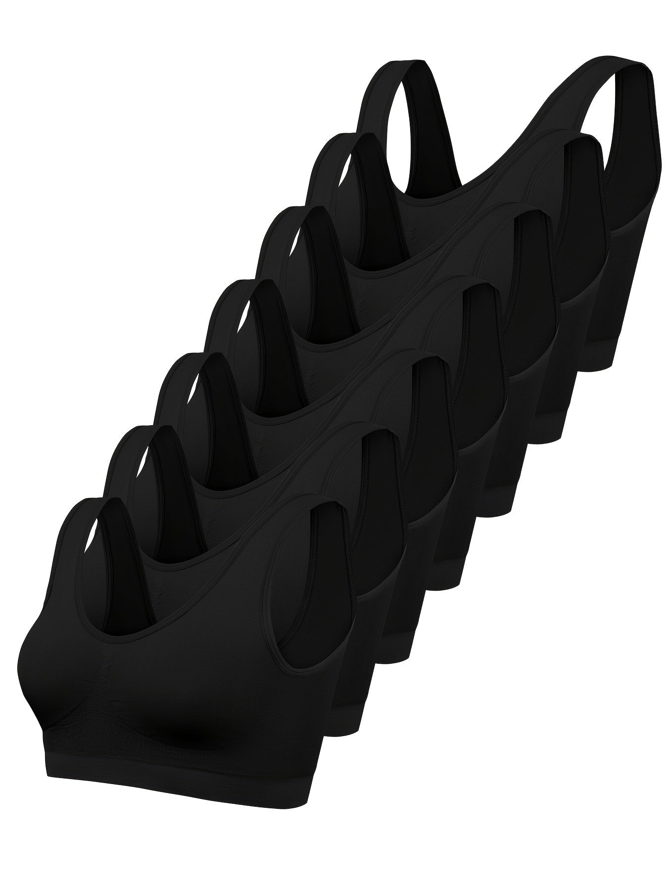 7 PCS Set Multi-Colors Solid Seamless Sporty Bra, Comfy & Breathable Bra, Women's Lingerie & Underwear