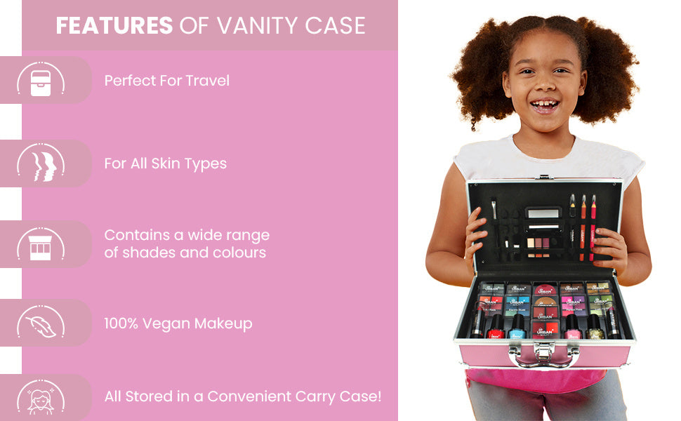 82 PCS Full Set  Beauty Hot Pink Makeup Luxury Vanity Case – Makeup Kit for Teens and Women with Eyeshadow, Blusher, Lipsticks and Nail Products – Fun Celebrities Travelling Makeup Cosmetics Vanity Case for Girls