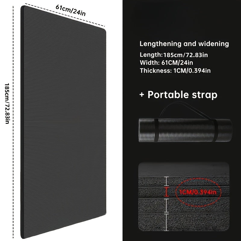 1 Extra Thick NBR Exercise Mat with Carry Strap | Wide Non-Slip Yoga Mat for Pilates, Workouts, Ideal for Hard Floors, Provides Excellent Joint Protection