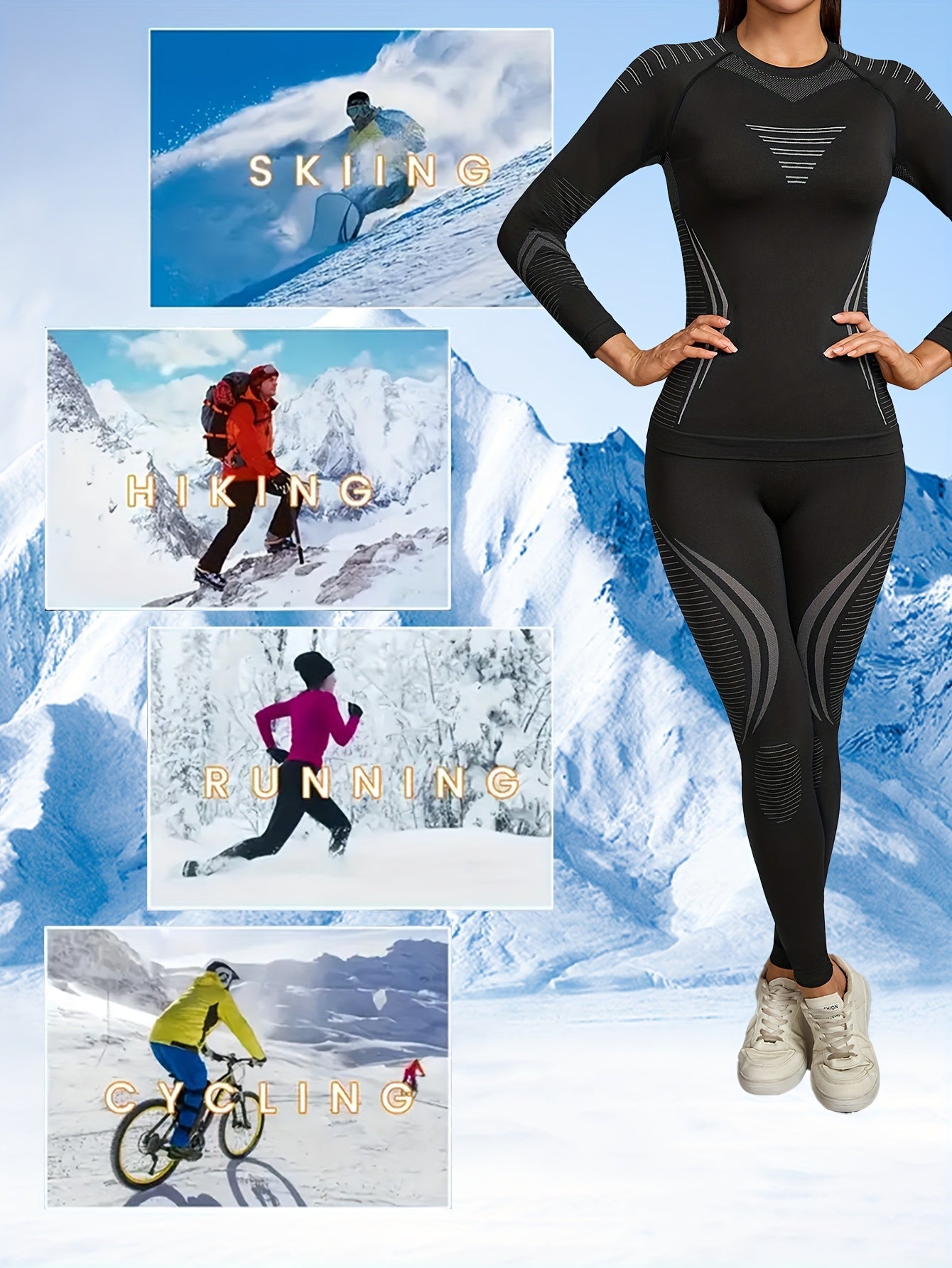 2 PCS Set Women's Seamless Compression Sportswear Set, Autumn/Winter New Arrival, Ski Base Layer, Warm, Moisture-Wicking, Quick-, Body-Hugging