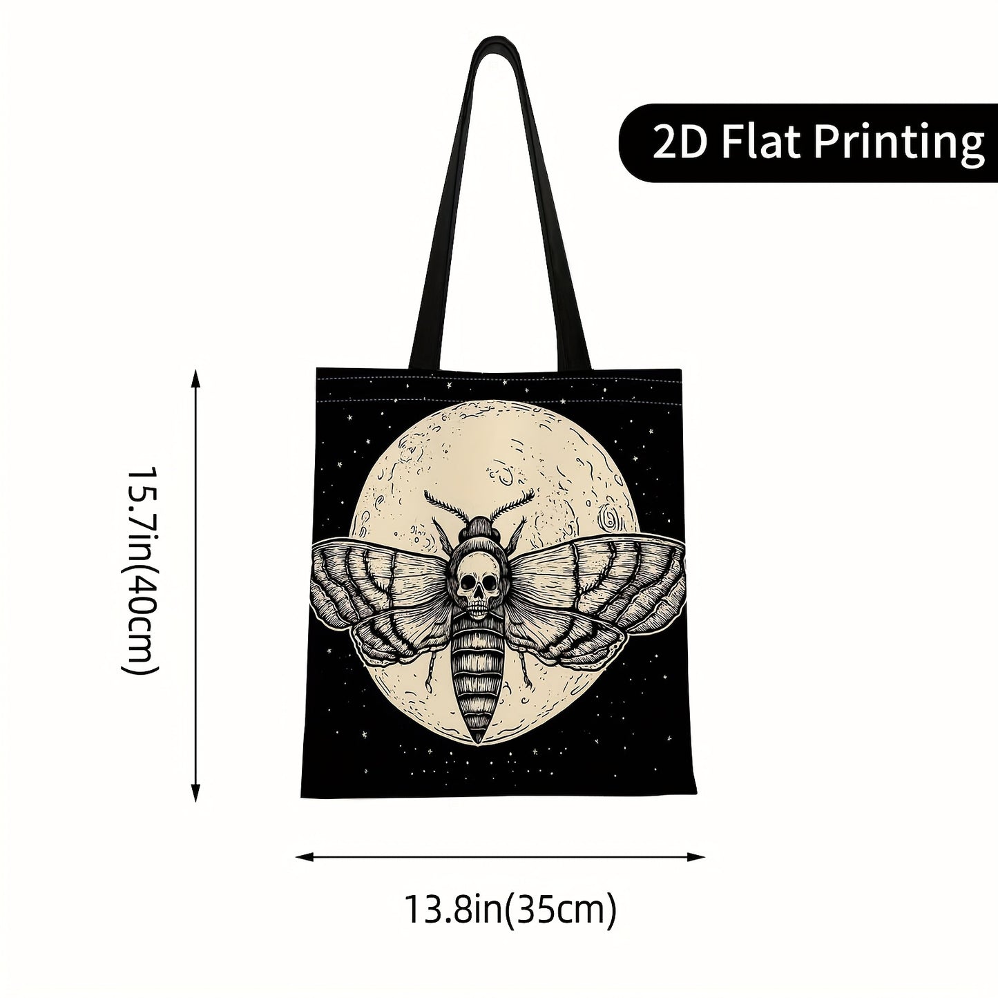 Gothic Moth & Skull Women's Tote Bag - Reusable Machine-Washable Lightweight Handbag with Moth Skull Moon Print, Casual Multifunctional Purse for Daily Use, Parties, Shopping