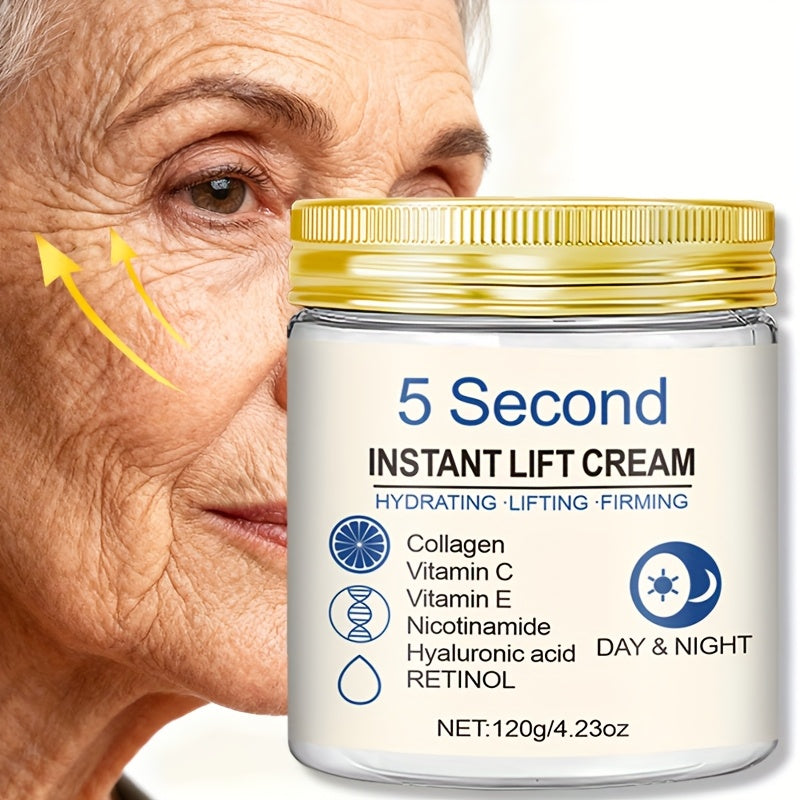 120g Large Capacity 5-Second Instant Lift Cream: Collagen + Retinol Strong Combination, Rich in Hyaluronic Acid and Vitamin C – Quick Hydration & Nutrient Boost for Demanding Ladies
