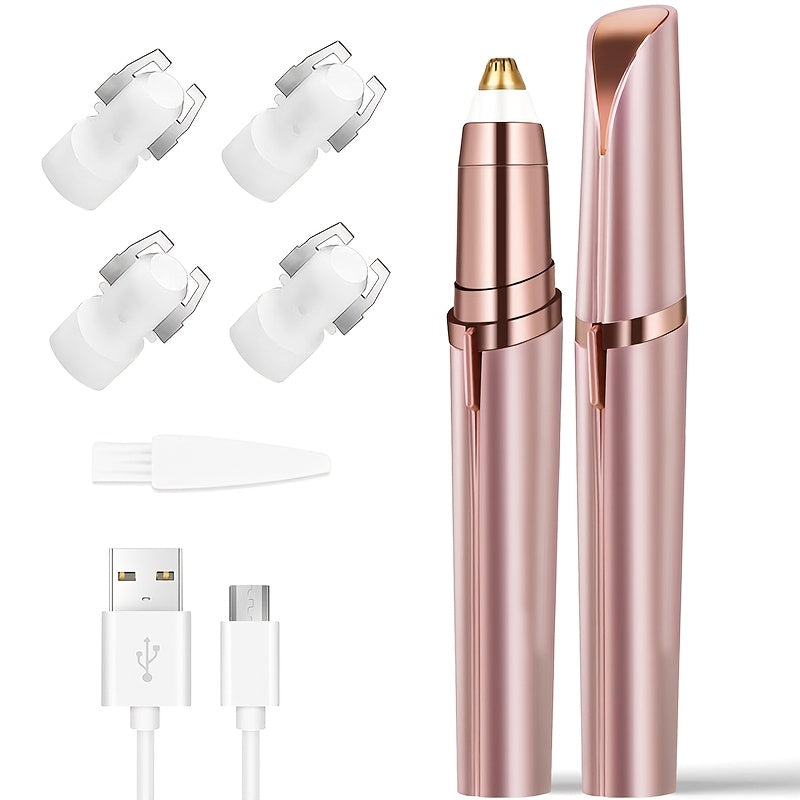 Portable Rechargeable Electric Eyebrow and Bikini Area Trimmer with 4 Blades Heads| Stainless Steel Blades, USB Charging, Suitable for Eyebrows, Armpits, Arms, Fingers, Legs