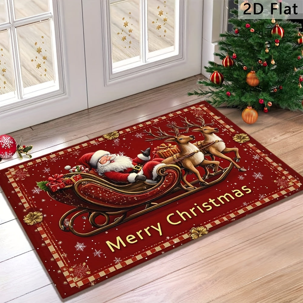 1pc Santa Claus Welcome Doormat - Non-Slip Machine-Washable Christmas Floor Mat with Reindeer & Snowflakes Design, Festive Holiday Decor for Home Entrance, Perfect Christmas Gift, Christmas Decorations