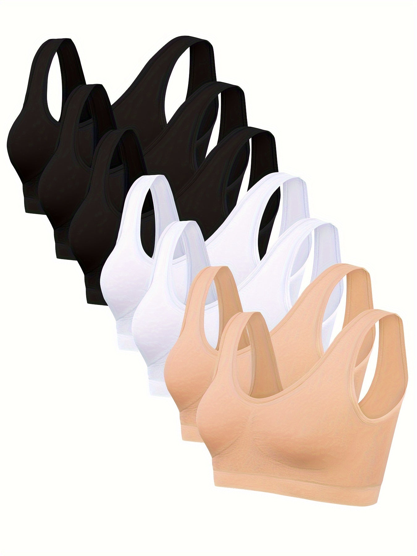 7 PCS Set Multi-Colors Solid Seamless Sporty Bra, Comfy & Breathable Bra, Women's Lingerie & Underwear