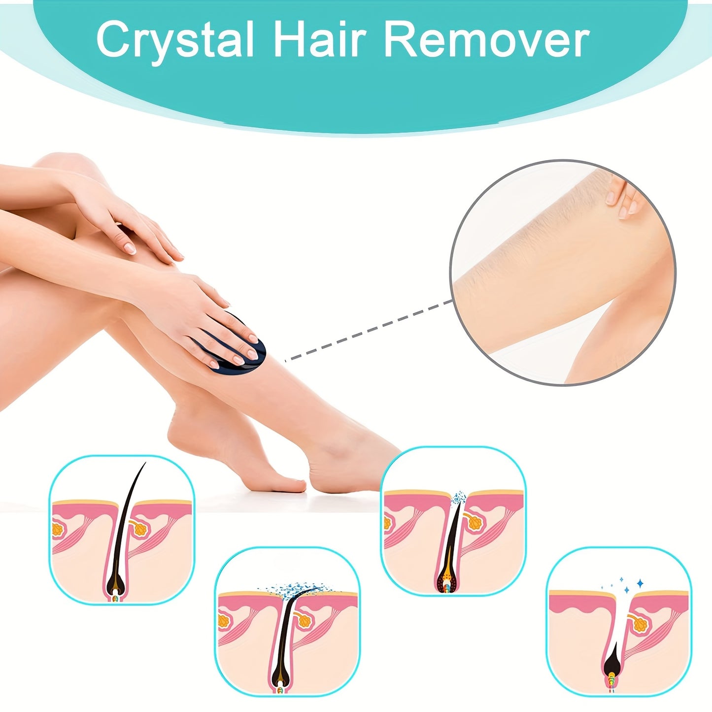4 PCS Set Crystal Hair Remover- Painless Exfoliation and Removal, No Electricity Needed- Portable Manual Hair Remover, Suitable for Face, Body, Bikini, Underarms, Lips- Travel-Friendly Beauty Tool- Suitable for All Light Beig