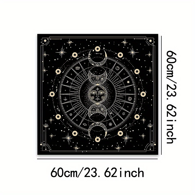 Bohemian Sun Moon Mandala Altar Cloth Celestial Horoscope Tarot Card Tablecloth Moon Phase Black Gaming Tablecloth Spiritual Guidance Reading Card Pendulum Mat Future Prediction Divination Cloth Portable Witchcraft Astrology