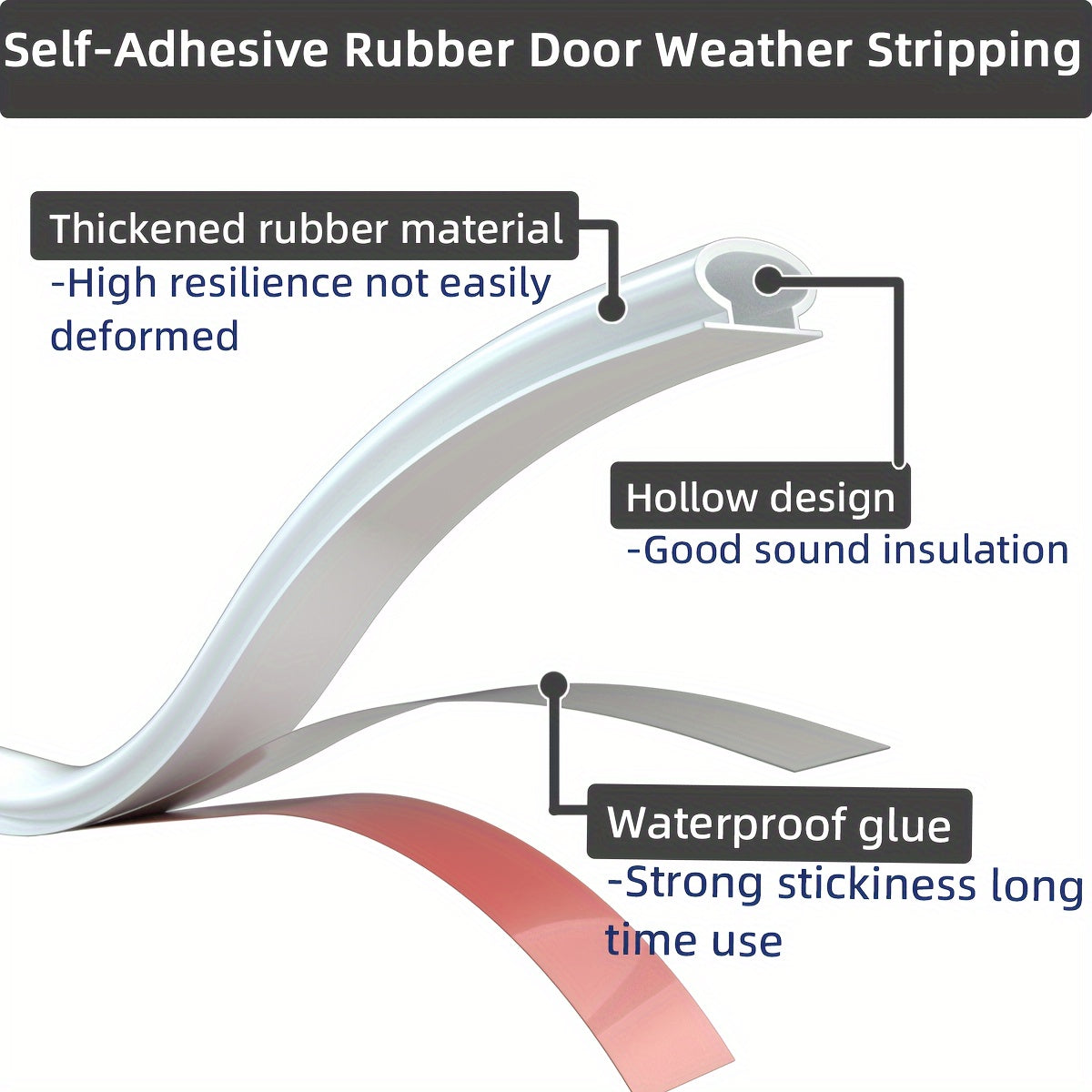3.05 Meter Door Weather Stripping Door Seal Strip, Self-Adhesive Rubber Door Insulation Weather Strip for Window and Door Soundproofing D Shape, Weather Stripping for Door Frame Gap Blocker Repair Maintenance Tools