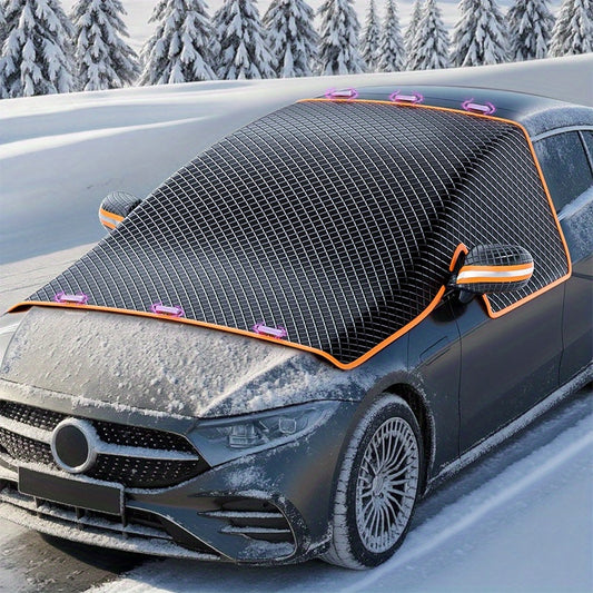 NEW Car Windshield Snow Cover, Suitable for All Vehicles - Durable Oxford Cloth Windshield Snow Shield, Thick Frost Cover with Magnetic Attachments, Magnetically Fixed, Resistant to Strong Winds, Suitable for All Seasons