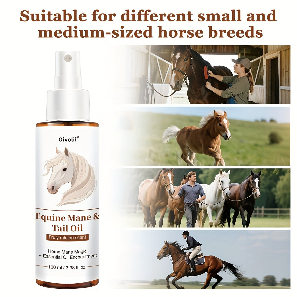 Equine Grooming 100ml Oil, Shiny Essential Oil for Horse Hair, Plant Ingredients, Cares for Hair, Makes Small Ponytail Shine While Running, Suitable for Different Horses, Easy to Carry on the Go, Fits All Sizes