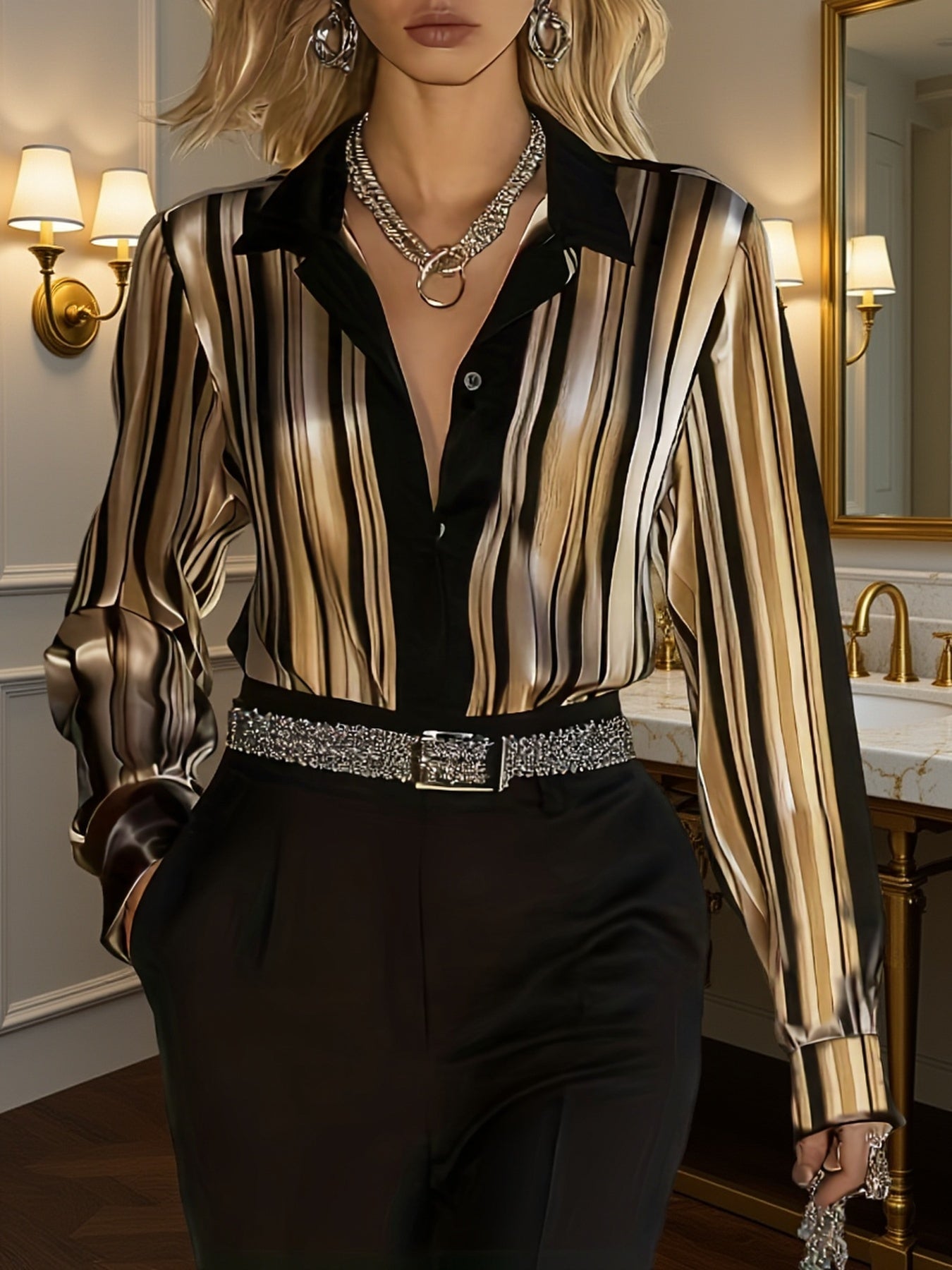 Fashion Women's Elegant Satin Autumn-Winter Shirt Top