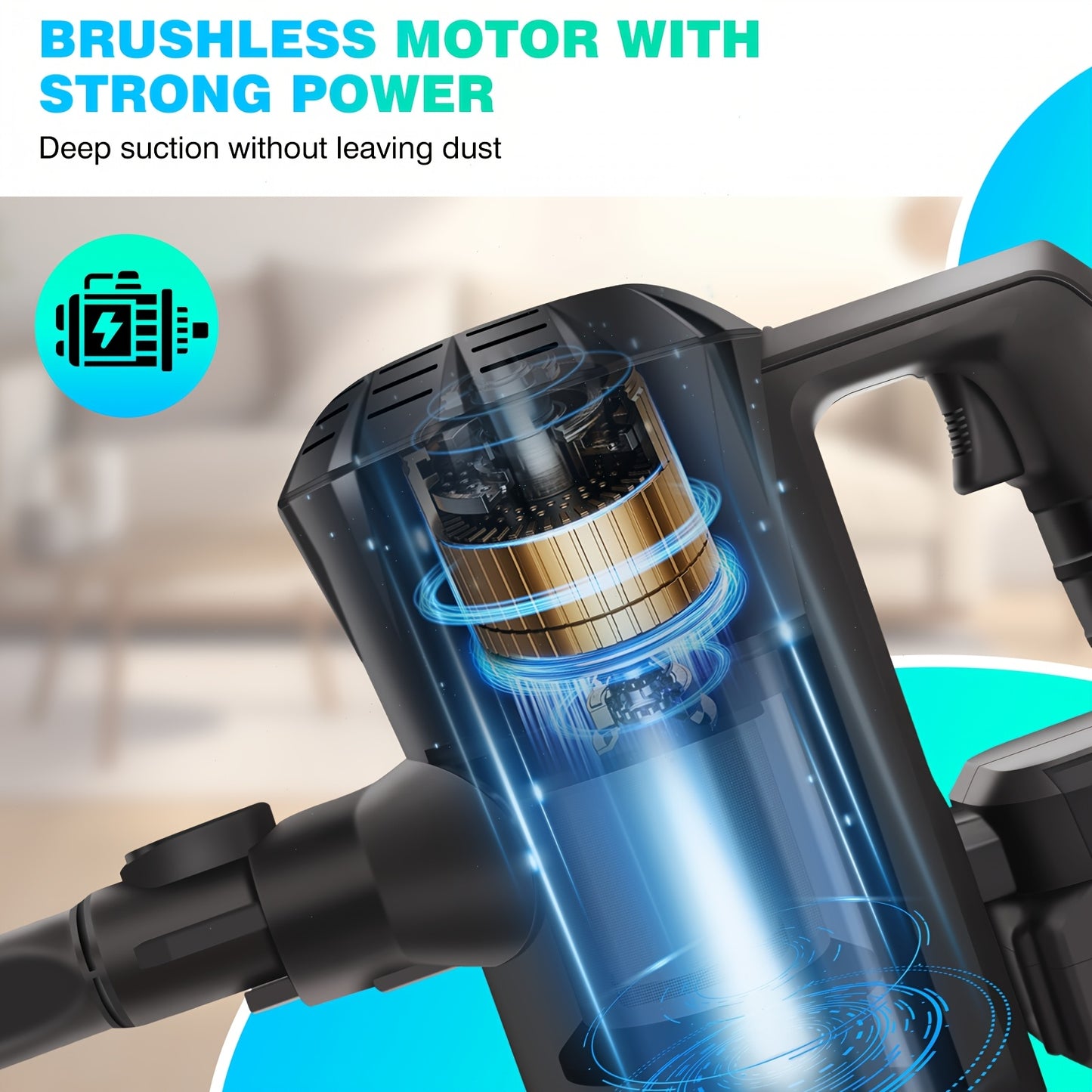 6in 1 Cordless Vacuum Cleaner 45KPA Cordless Stick Vacuum Battery LED Display Self-Standing Vacuum, Lightweight Vacuums Handheld Bagless Vacuum Cleaners for Pet Hair/Carpets/Floors Cleaning Cleaner
