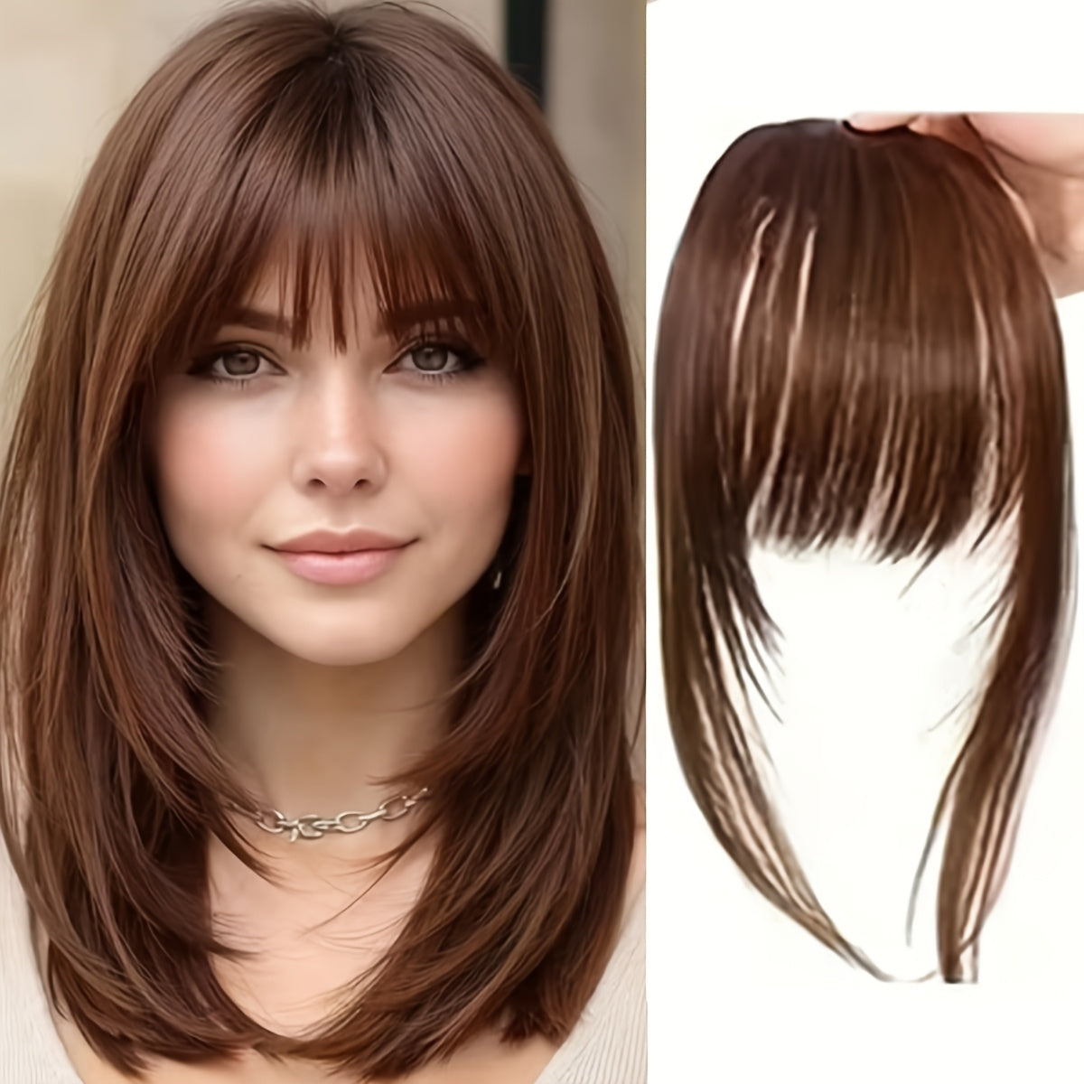 Wig with French Layered Bangs, Designed for Women, Featuring a, Perfect for Everyday Use, Easy to Put On, Seamless Hair Extensions, Versatile Hair Additions, French Fringe, Wig for a Look