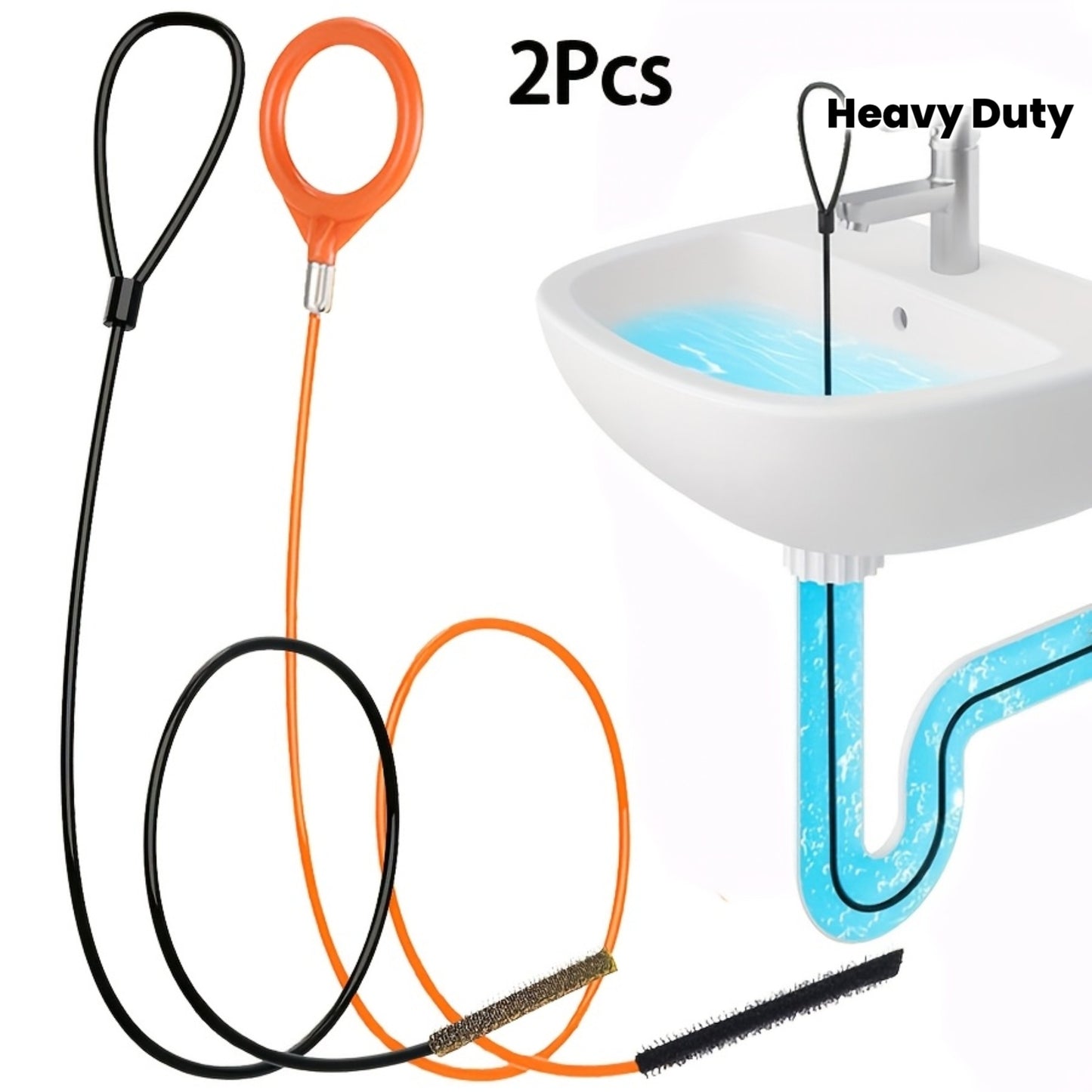 2 PCS Set Heavy-Duty PVC Drain Tool Set with Hair-Catching Clog Remover for Shower, Bathtub, Sink & Toilet Pipes - PVC Plumbing, Bathtub & Sink Drains (No Chemicals/) - Hair Clog Removal System for DIY & Use