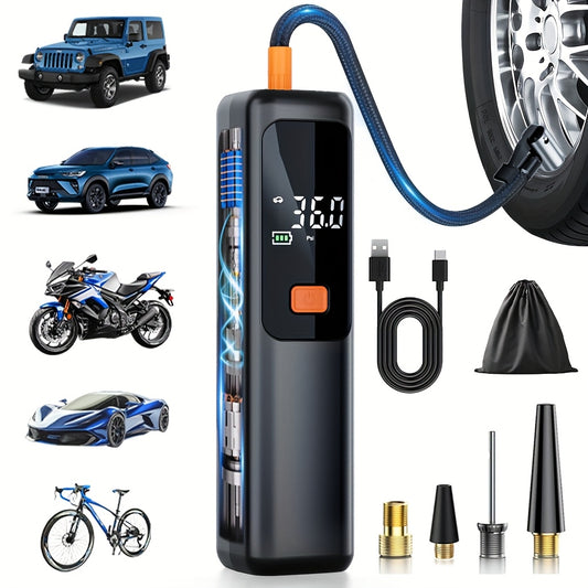 Portable Wireless Air Pump, Air Compressor 150 PSI Tire Inflator | Equipped with Digital LCD Display, USB Fast Charging, Auto Shutoff Safety Protection, LED Light, Compact Design, Rechargeable Lithium Battery, Ideal for Cars,