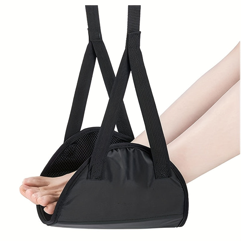 Airplane Travel Black Footrest Portable Adjustable Strap for Travel Lightweight Desk Hammock Leg Rest for Airplanes, Offices, Outdoors, and Cars.
