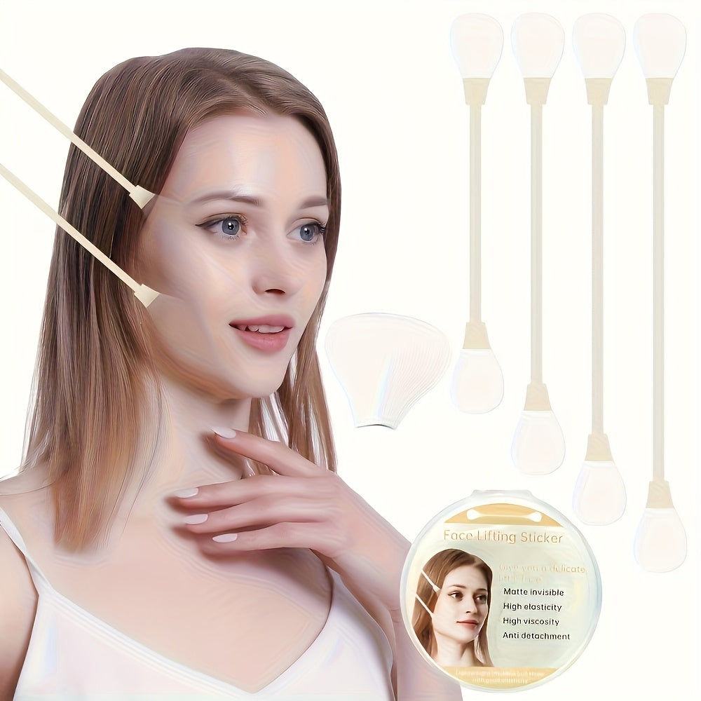 20 PCS Set of Invisible Face Lifting Patches with 4 Adjustable Elastic Bands, Instantly Shape The Neck, Cheeks And Double Chin, Reusable Unscented Light Beige Firming Tape