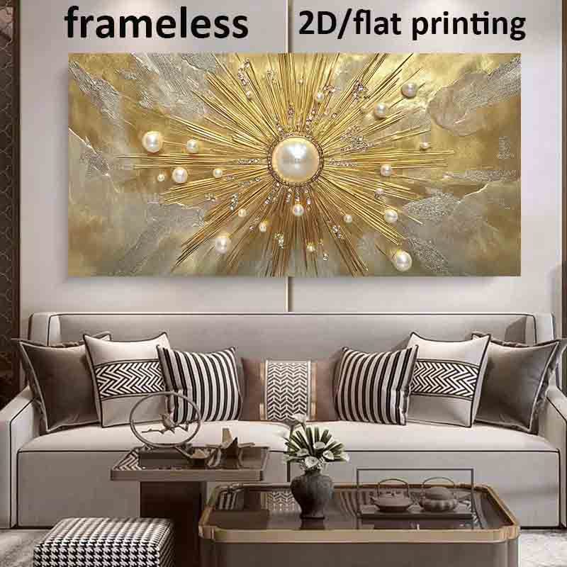 1pc Large Modern Golden Pearl Sunburst Wall Art - Frameless HD Canvas Poster 39.37"x78.74" (100x200cm) Golden Burst Painting for Living Room, - Luxury Contemporary Holiday Gift Suitable for Christmas, Halloween
