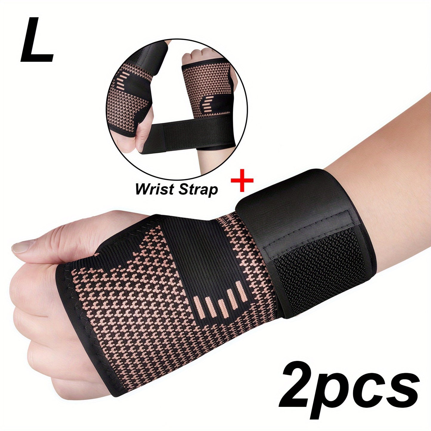 2 PCS Set M-L-XL Size Copper Fiber Wrist Brace Gloves - Adjustable Compression Straps Hand Braces for Men & Women, Breathable Mesh Design with Closure, Ideal for Hand & Wrist Support During Physical Activities, Hand Wraps & S