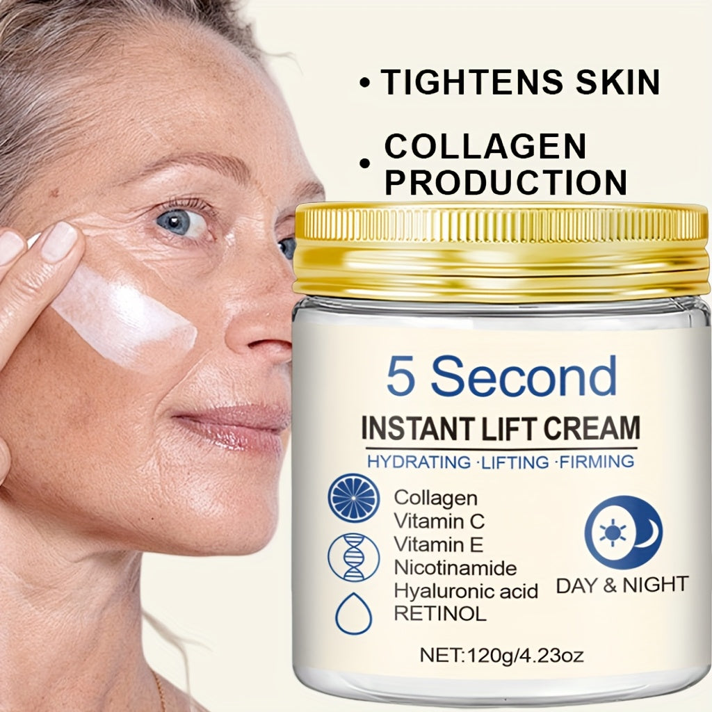 120g Large Capacity 5-Second Instant Lift Cream: Collagen + Retinol Strong Combination, Rich in Hyaluronic Acid and Vitamin C – Quick Hydration & Nutrient Boost for Demanding Ladies