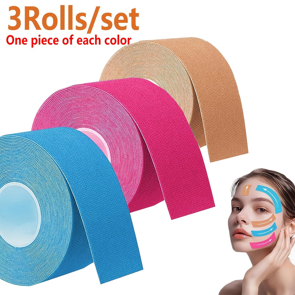 3 Rolls Set Anti-Wrinkle Face Tape - Blue, Pink, Beige | Facial and Body Skincare Adhesive | Gentle on Sensitive Skin | Perfect for Wrinkle and Light Beige Care, Skincare Adhesive | Soft Adhesive | Skincare Tape, Facial Light