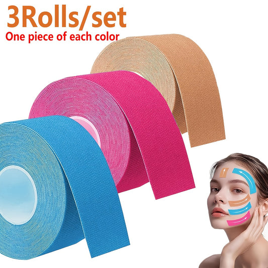 3 Rolls Set Anti-Wrinkle Face Tape - Blue, Pink, Beige | Facial and Body Skincare Adhesive | Gentle on Sensitive Skin | Perfect for Wrinkle and Light Beige Care, Skincare Adhesive | Soft Adhesive | Skincare Tape, Facial Light
