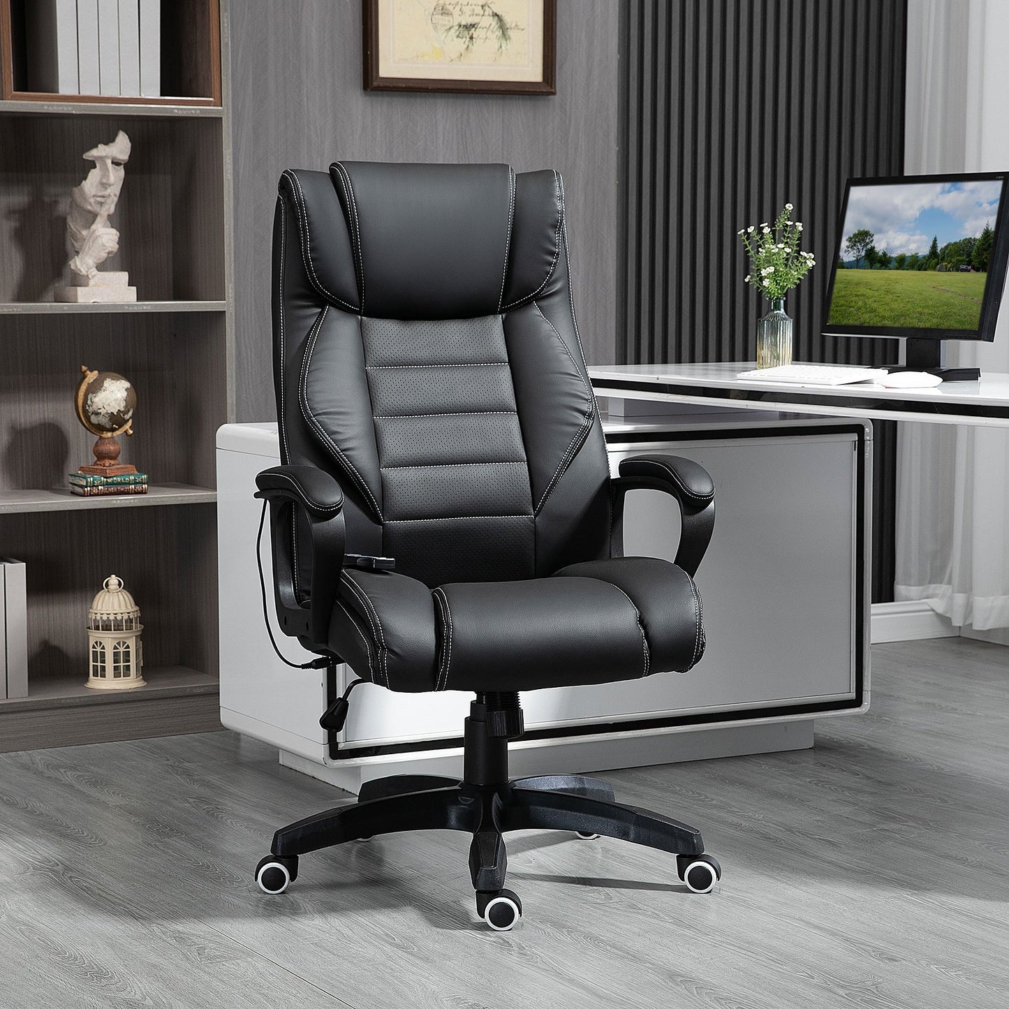 High Back Executive Office Chair 6- Point Vibration Massage Extra Padded Swivel Ergonomic Tilt Desk Seat