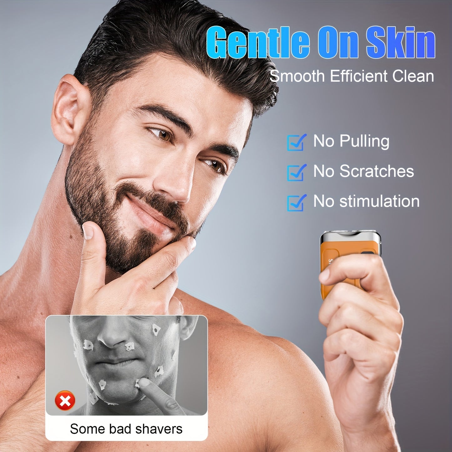 New Upgraded Mini Electric Portable Dual Blade Floating Men's Electric Shaver with Digital Display, Five Color Options, Clean Shaving, USB Charging, Travel Business Trip Hotels Men Grooming Tools